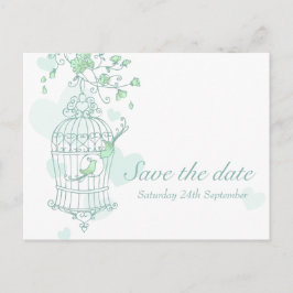 Cartão Postal De Anúncio Cartão de data de casamento com pássaros em gaiola