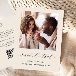 Cartão Postal De Anúncio Cartão de Data de Salvamento de Código QR Beige Mí