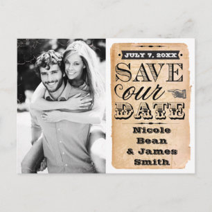 Cartão Postal De Anúncio Cartão de Foto de Casamento SAVE OUR DATE Vintage
