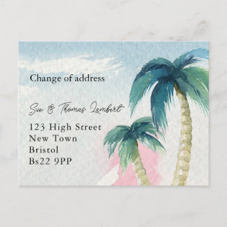 Cartão Postal De Anúncio Cartão de Novo Endereço de Palmeira Tropical