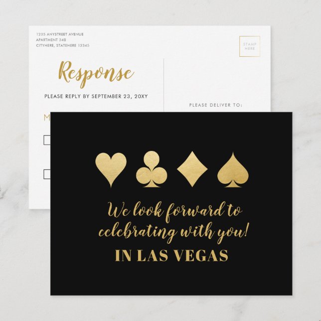Cartão Postal De Anúncio Cartão de Resposta RSVP de Casamento de Las Vegas  (Frente/Verso)