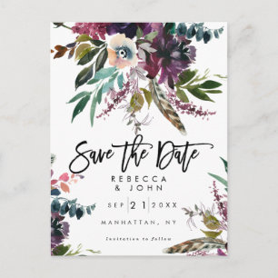 Cartão Postal De Anúncio cartão de salvar a data de casamento floral boho p