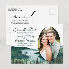 Cartão Postal De Anúncio Cartão de Salvar a Data do Lago Tahoe Oval Rústico