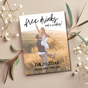Cartão Postal De Anúncio Cartão de Salvar Data de Casamento com Bebidas Grá