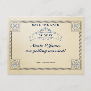 Cartão Postal De Anúncio Cartão de Salve a Data de Casamento Vintage Náutic