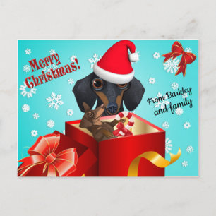 Cartão Postal De Anúncio Cartão de Saudação de Natal Bonito Dachshund