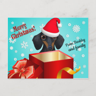 Cartão Postal De Anúncio Cartão de Saudação de Natal Bonito Dachshund