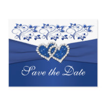 Cartão de Save the Date Azul Real e Branco