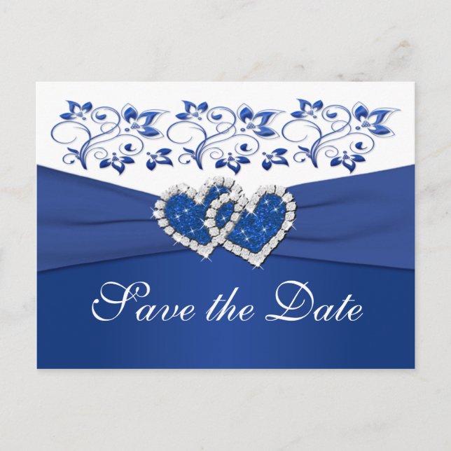 Cartão Postal De Anúncio Cartão de Save the Date Azul Real e Branco (Frente)