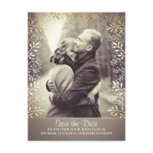 Cartão de Save the Date com Foto e Folha de Bebê e