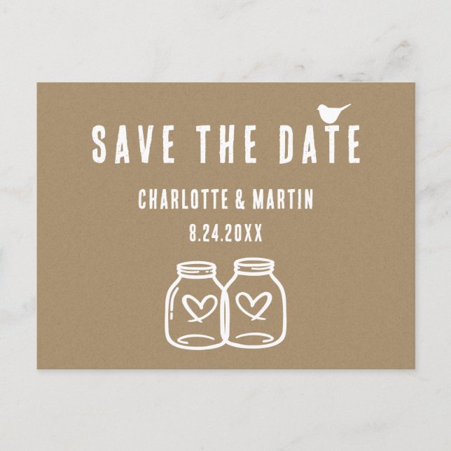 Cartão Postal De Anúncio Cartão de Save The Date de Casamento em Papel Kraf (Frente)