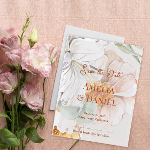 Cartão Postal De Anúncio Cartão de Save the Date de Casamento Floral Blus