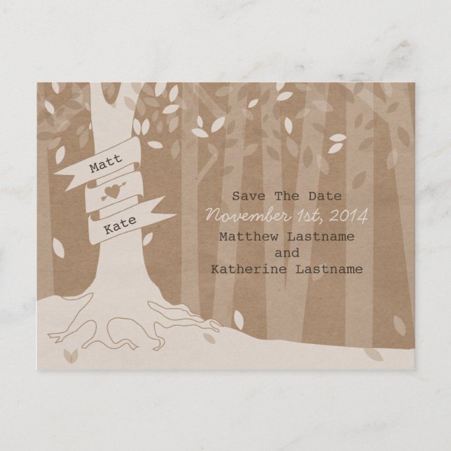 Cartão Postal De Anúncio Cartão de Save The Date de Casamento Floresta Olha (Frente)