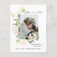 Cartão de Save The Date de flores cor de rosa aqua