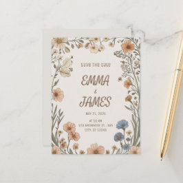 Cartão Postal De Anúncio Cartão Elegante Boho Floral de Salvar a Data