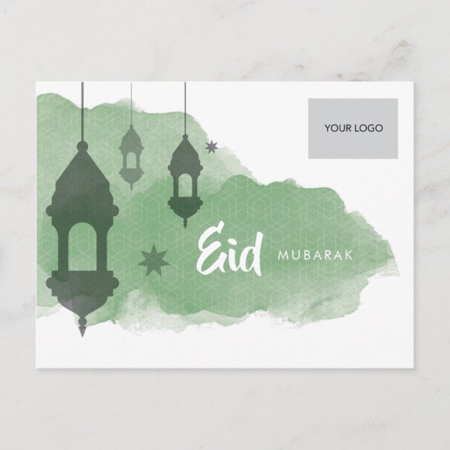 Cartão Postal De Anúncio Cartão incorporado de Eid - verde (Frente)