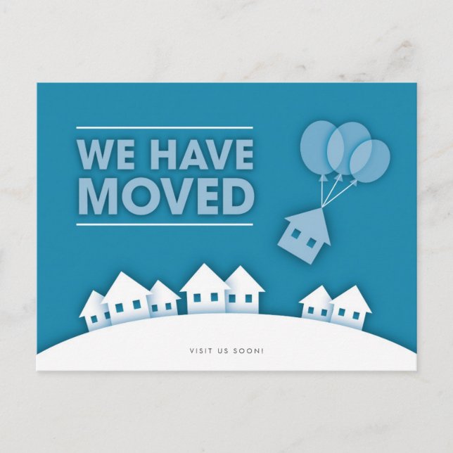 Cartão Postal De Anúncio Cartão-postal azul com casas brancas (Frente)