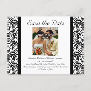 Cartão Postal De Anúncio Cartão-postal de data para casamento preto/branco