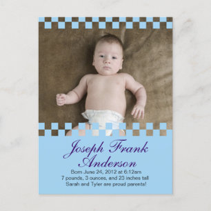 Cartão Postal De Anúncio Cartão-postal de nascimento de Bebê Azul Quadrado