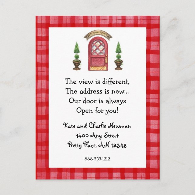 Cartão Postal De Anúncio Cartão-postal de novo endereço da porta vermelha (Frente)