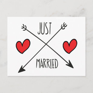Cartão Postal De Anúncio Cartão-postal de Recem casados Coração e Seta