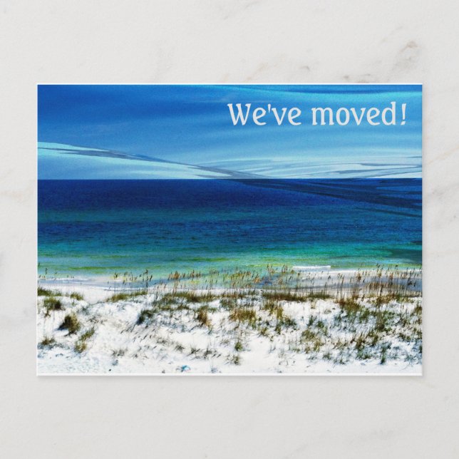Cartão Postal De Anúncio Cartão-postal do novo endereço em cena de praia (Frente)