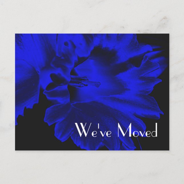 Cartão Postal De Anúncio Cartão-postal floral de novo endereço azul elétric (Frente)