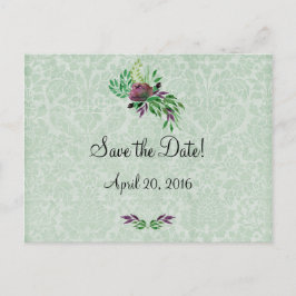 Cartão Postal De Anúncio Cartão-postal Mint Green Damask Save Date (Mint Ve