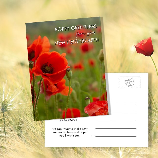 Cartão Postal De Anúncio Cartão-postal Poppy Saudações de Seus Novos Vizinh (Criador carregado)