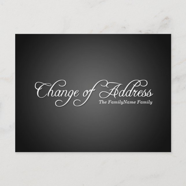 Cartão Postal De Anúncio Cartão-postal preto moderno de mudança de endereço (Frente)
