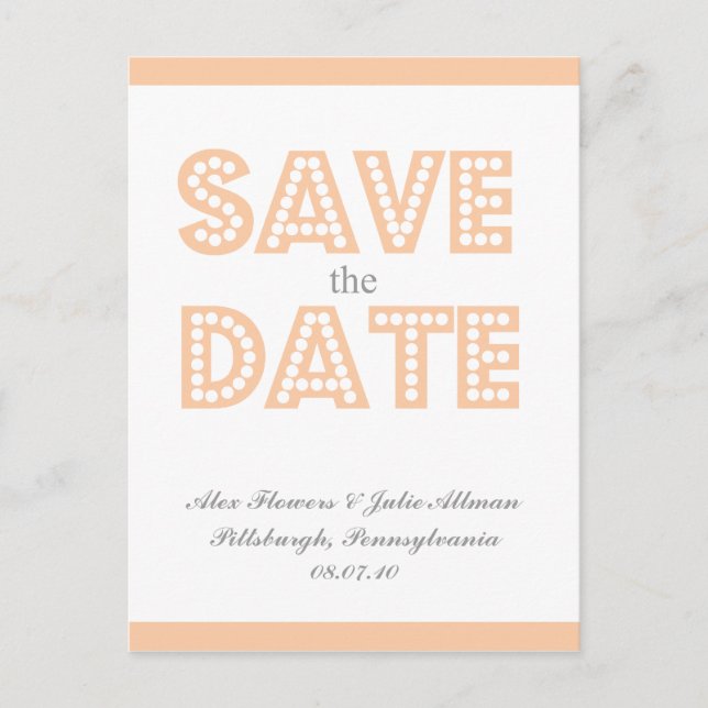 Cartão Postal De Anúncio {cartão postal} salve a data inspirado em pêssego  (Frente)