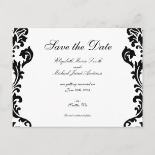 Cartão Postal De Anúncio Cartão-postal White Damask Save the Date
