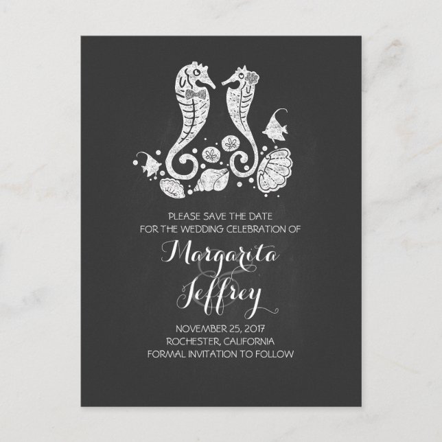 Cartão Postal De Anúncio Cartões-postais de salvar a data de praia de quadr (Frente)