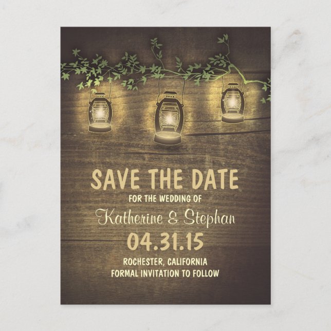 Cartão Postal De Anúncio Cartões-postais rústicos de save the date (Frente)