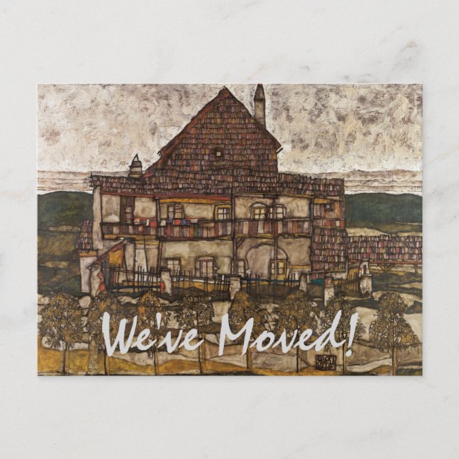 Cartão Postal De Anúncio Casa com Telhado de Telhas de Madeira por Schiele, (Frente)