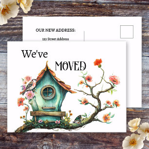 Cartão Postal De Anúncio Casa de Pássaros Aquarela Novo Endereço