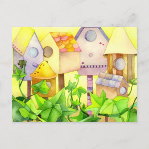 Cartão Postal De Anúncio Casa de Pássaros Fofa Nova Casa