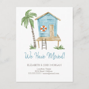 Cartão Postal De Anúncio Casa de praia com palmeira em aquarela
