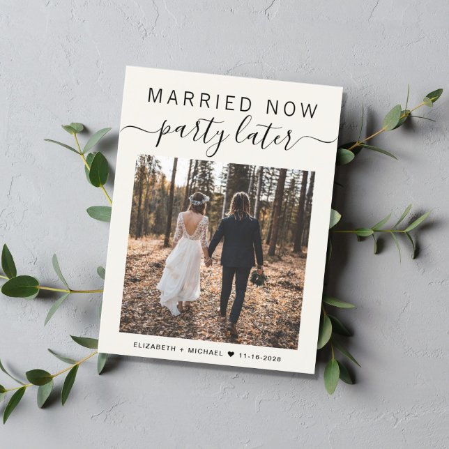Cartão Postal De Anúncio Casados Agora, Festa Depois Foto Creme Casamento (Criador carregado)