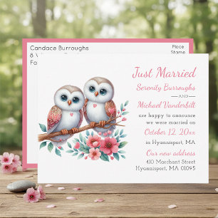Cartão Postal De Anúncio Casais de Corujas Caprichosos Casados Recentemente