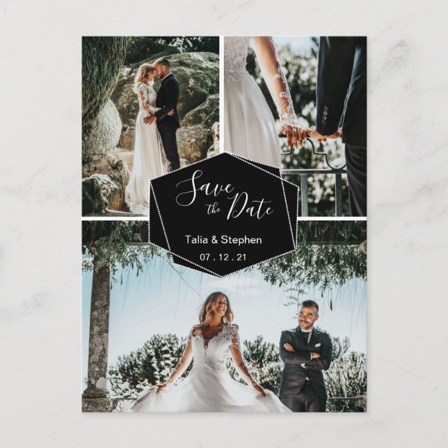 Cartão Postal De Anúncio Casal 3 Foto do Script de Pincel Moderno Salva nos (Frente)