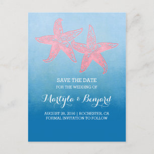 Cartão Postal De Anúncio Casal azul-peixe-coral ombre salve a data