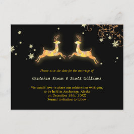 Cartão Postal De Anúncio Casal da Reindeer de inverno Salvar a Data