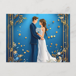 Cartão Postal De Anúncio Casal de Casamento Elegante Embracando com Quadro 