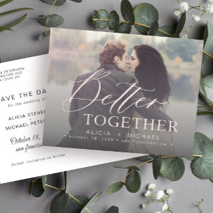 Cartão Postal De Anúncio Casal junto foto de casamento script save the date