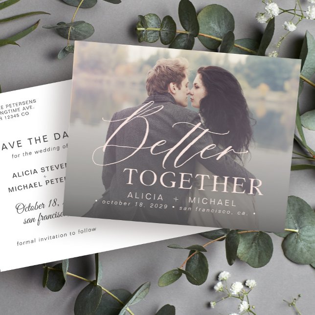 Cartão Postal De Anúncio Casal junto foto de casamento script save the date (Criador carregado)