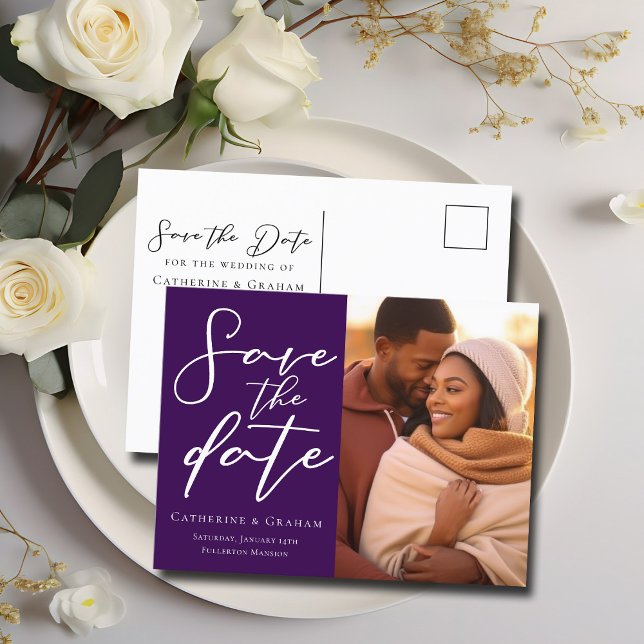 Cartão Postal De Anúncio Casal Roxo Real Foto Elegante Salve a Foto (Criador carregado)
