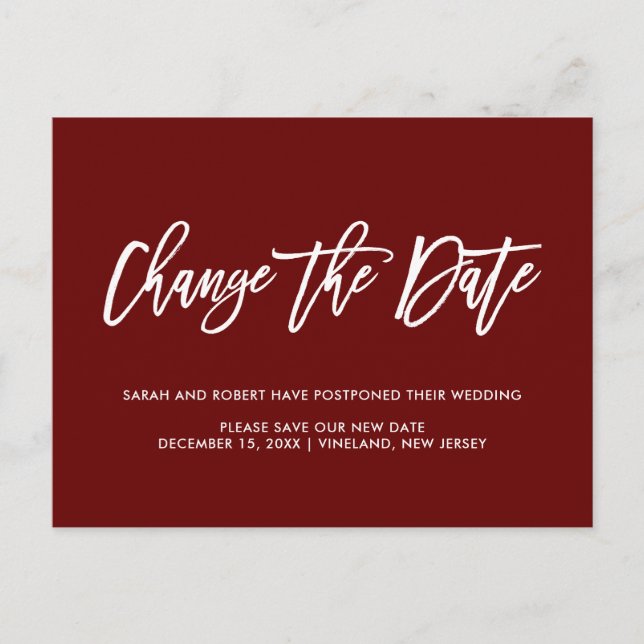 Cartão Postal De Anúncio Casamento adiado Cancelado Alteração de data em Bo (Frente)