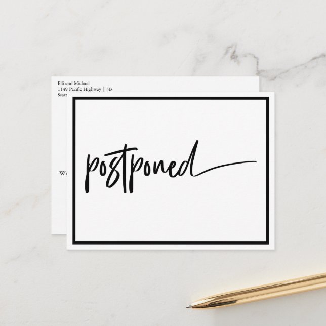 Cartão Postal De Anúncio Casamento Adiado Preto Branco Moderno (Frente/Verso In Situ)