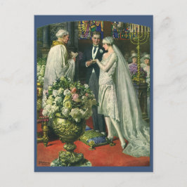 Cartão Postal De Anúncio Casamento Antigo, Noiva e Noivo Salvam a Data